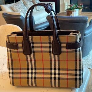 **SOLD*** Burberry Small Banner Vintage Check Goat Skin Leather Tote